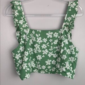 Floral Green Sleeveless Top pink Lily size Large